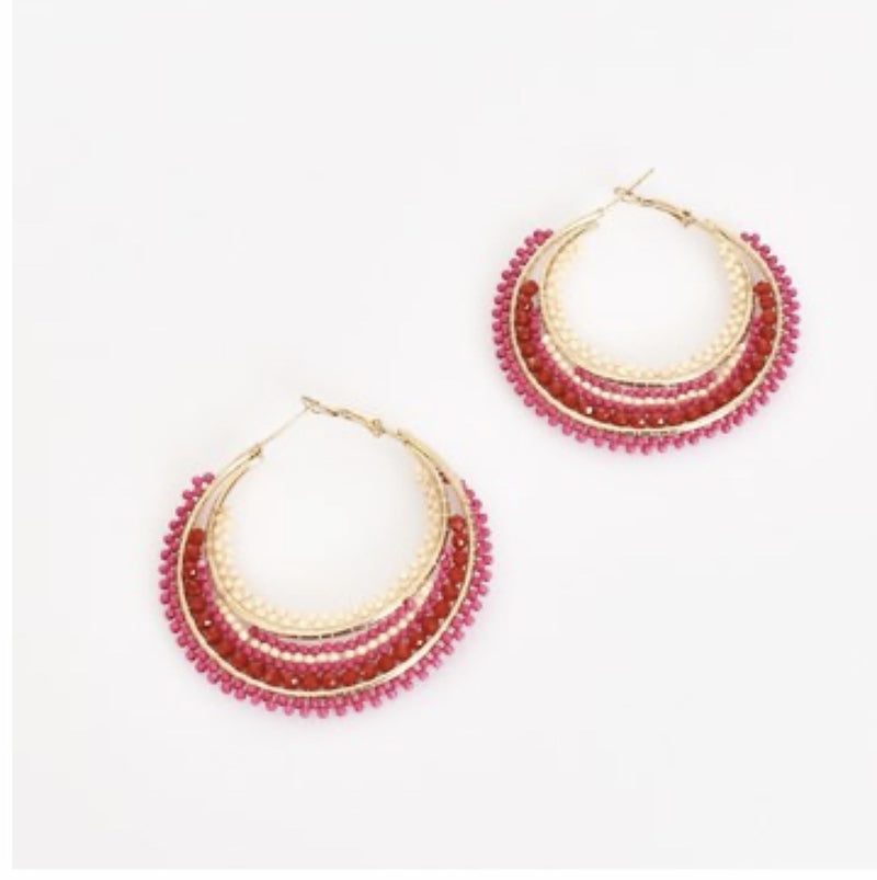 Beaded Hoop - Hot Pink