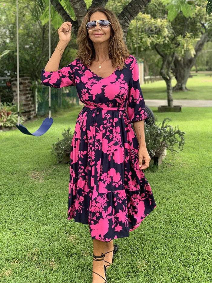 Angelica Dress - Navy and Pink