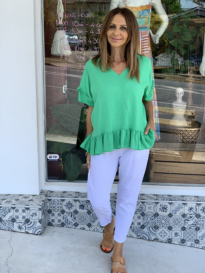 Linen Ruffle Top - Green – Style Me Luxe