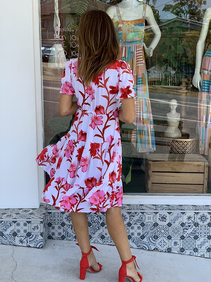 Selma Short Dress - Pink Floral