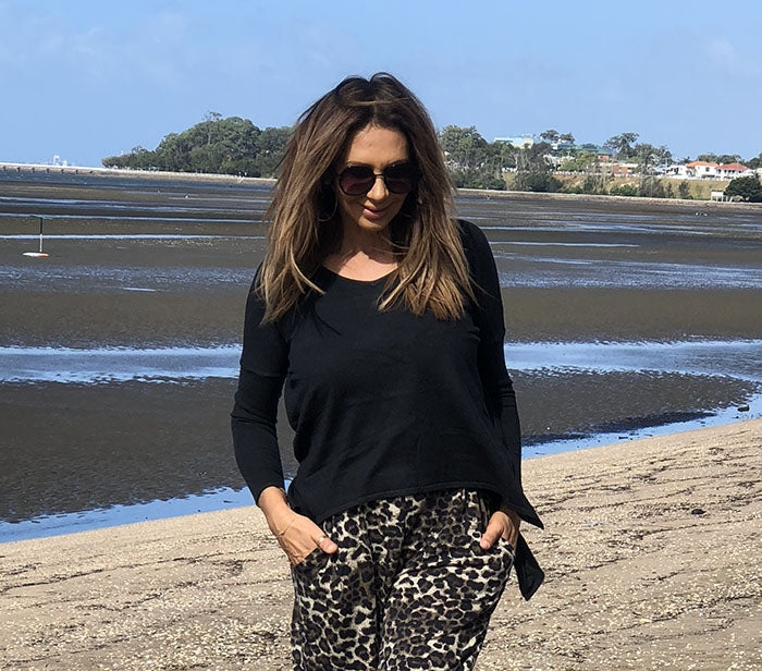 Side Split Knit Top - Black