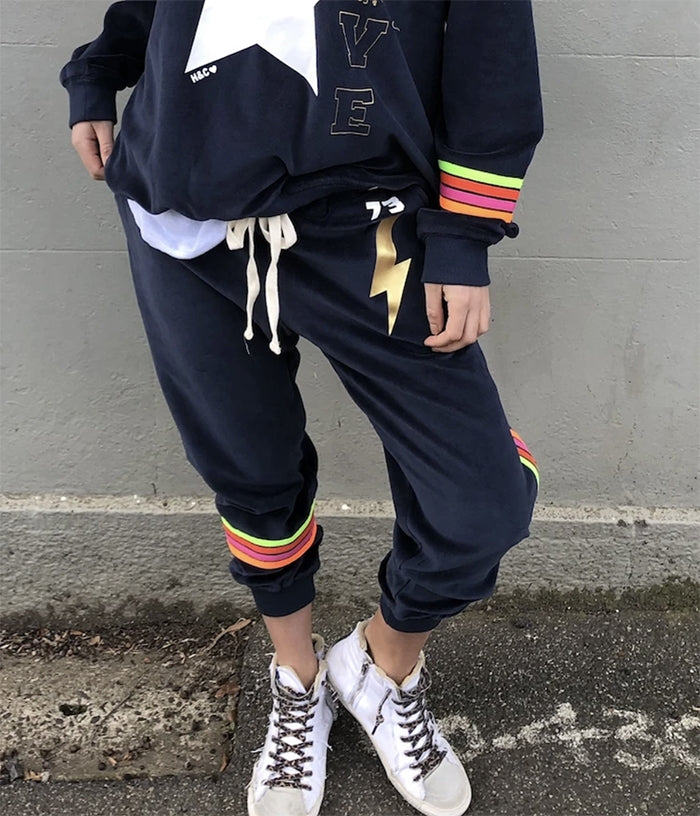 Velour Track Pants - Navy