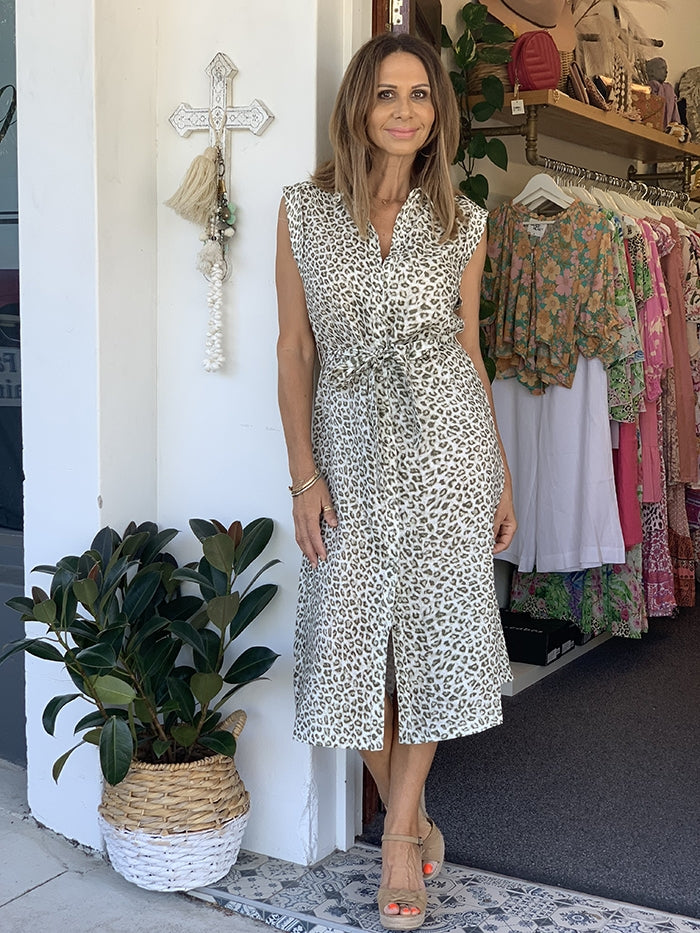 Calista Linen Dress - Leopard