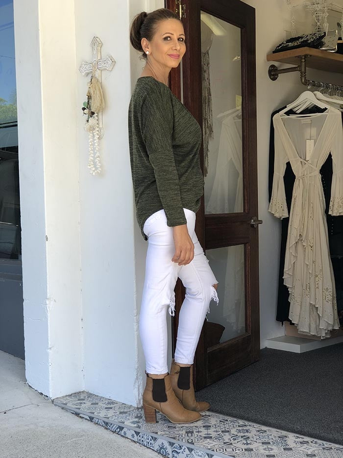 Karla Zip Front Knit - Khaki