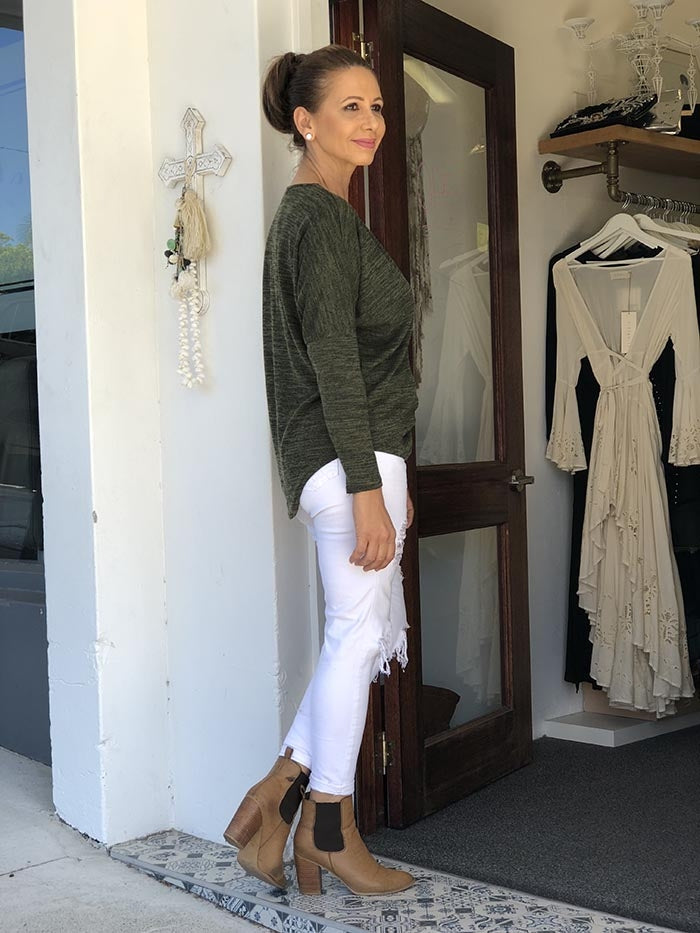 Karla Zip Front Knit - Khaki