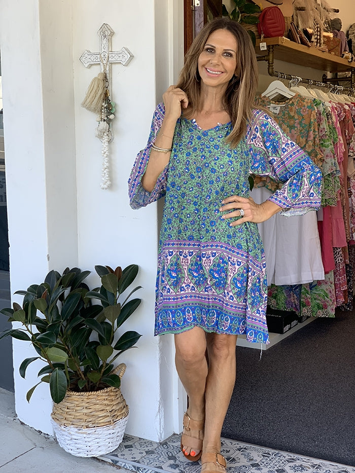 Indie Summer Dress - Green Floral