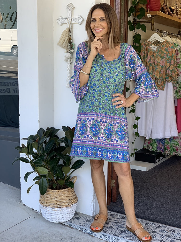 Indie Summer Dress - Green Floral