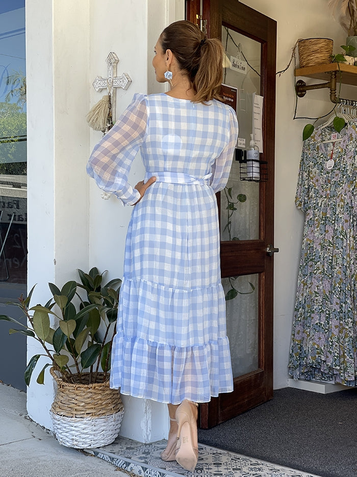 Louisa Blue Check Midi Dress