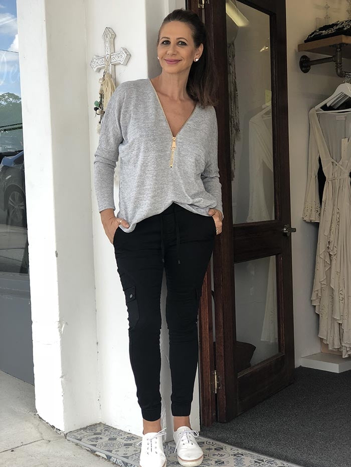 Karla Zip Front Knit - Grey