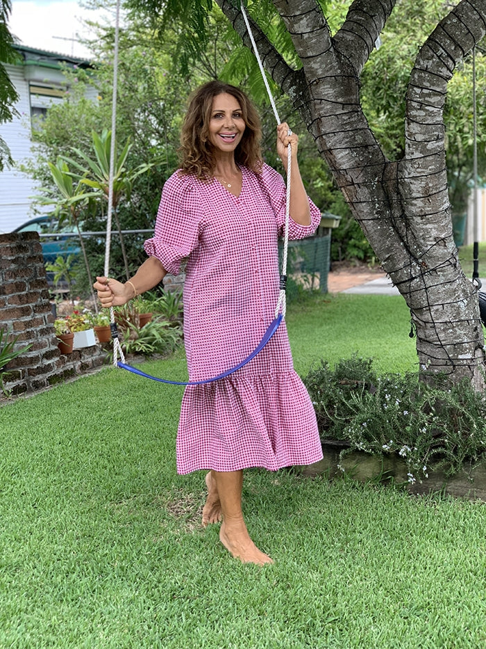 Lillian Puff Sleeve Dress - Berry