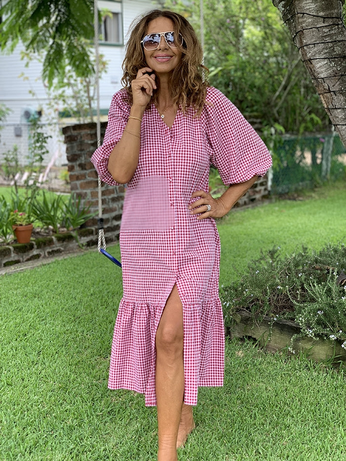 Lillian Puff Sleeve Dress - Berry