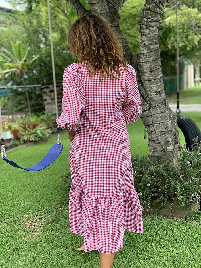 Lillian Puff Sleeve Dress - Berry