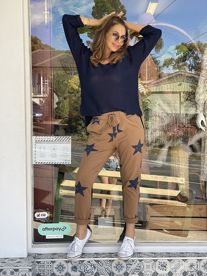 Roll Up Sleeve Knit Top - Navy
