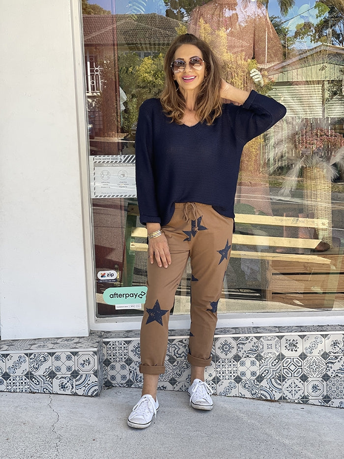 Roll Up Sleeve Knit Top - Navy