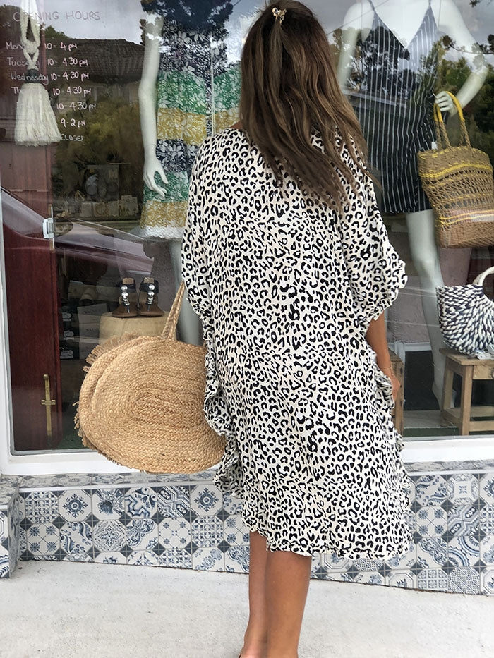 Light Leopard Frill Poncho