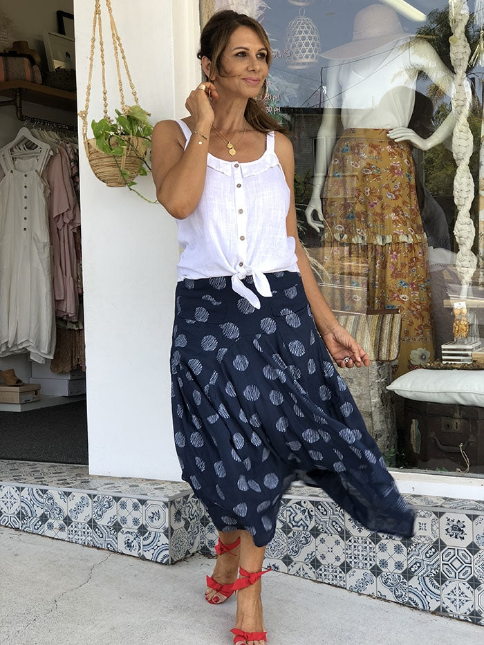 Spot Printed Pocket Skirt - Navy