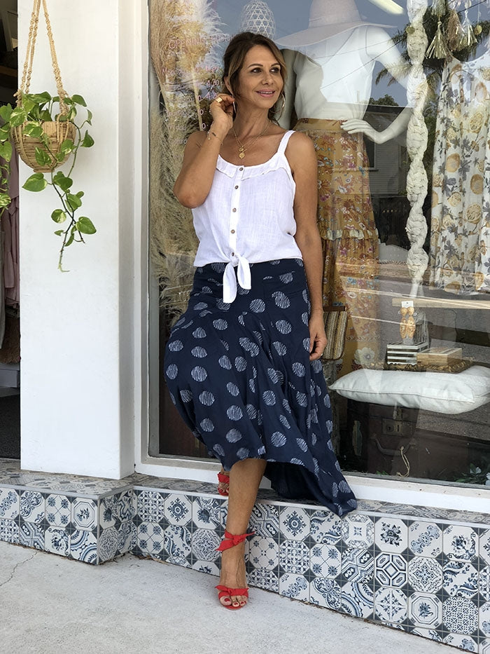 Spot Printed Pocket Skirt - Navy