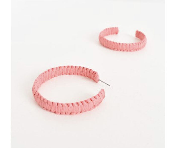 Woven Hoop Earrings - Pink