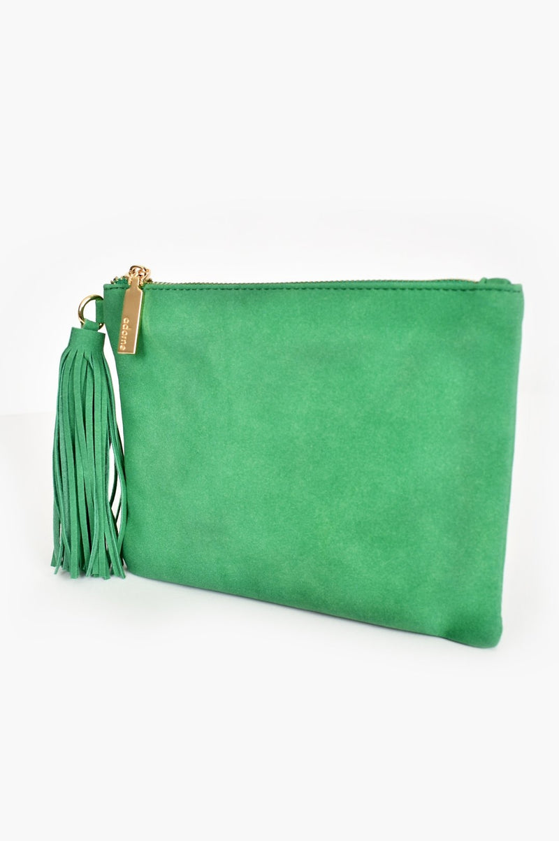 Faux Suede Tassel Pouch - Green