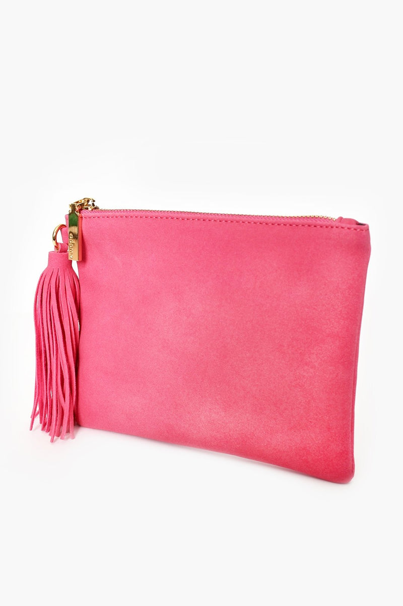 Faux Suede Tassel Pouch - Hot Pink