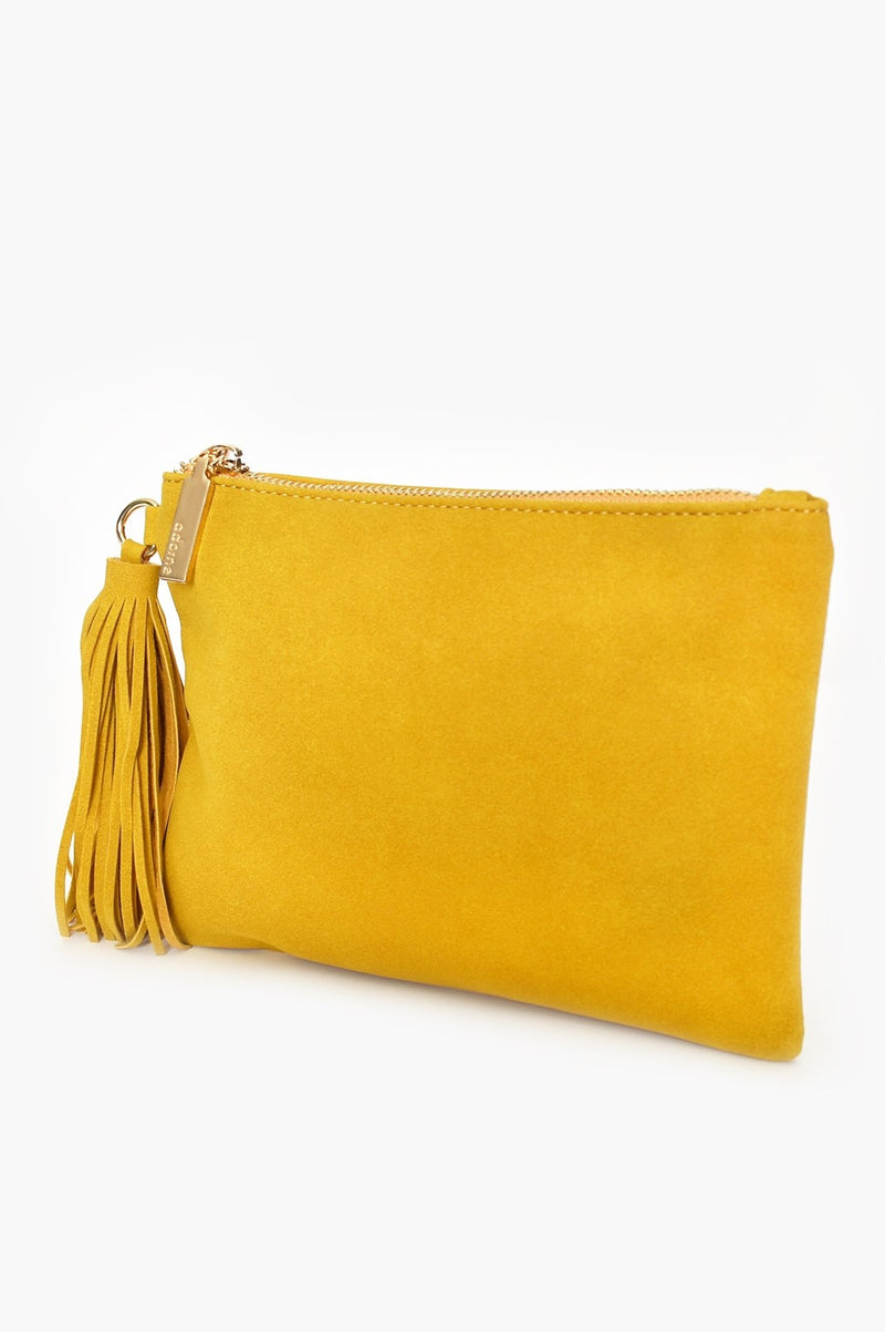 Faux Suede Tassel Pouch - Yellow