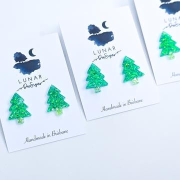 Christmas Tree Earrings - Iridescent Ocean Green