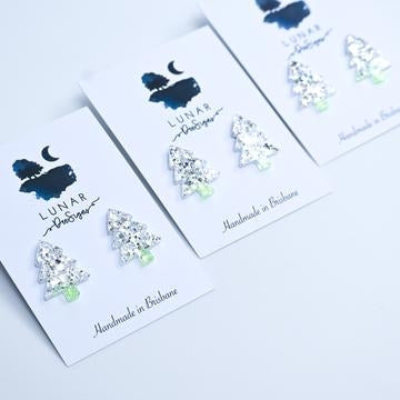 Christmas Tree Earrings - Snow White and Pastel Green