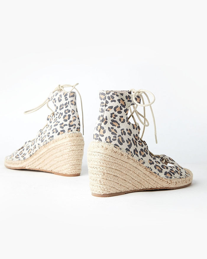 Vine Leather Wedge - Tan Leopard